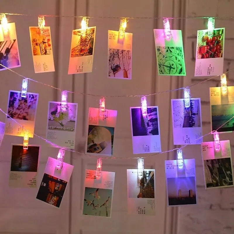 Lampki LED z klipsami na zdjęcia girlanda na baterie Wielokolorowy