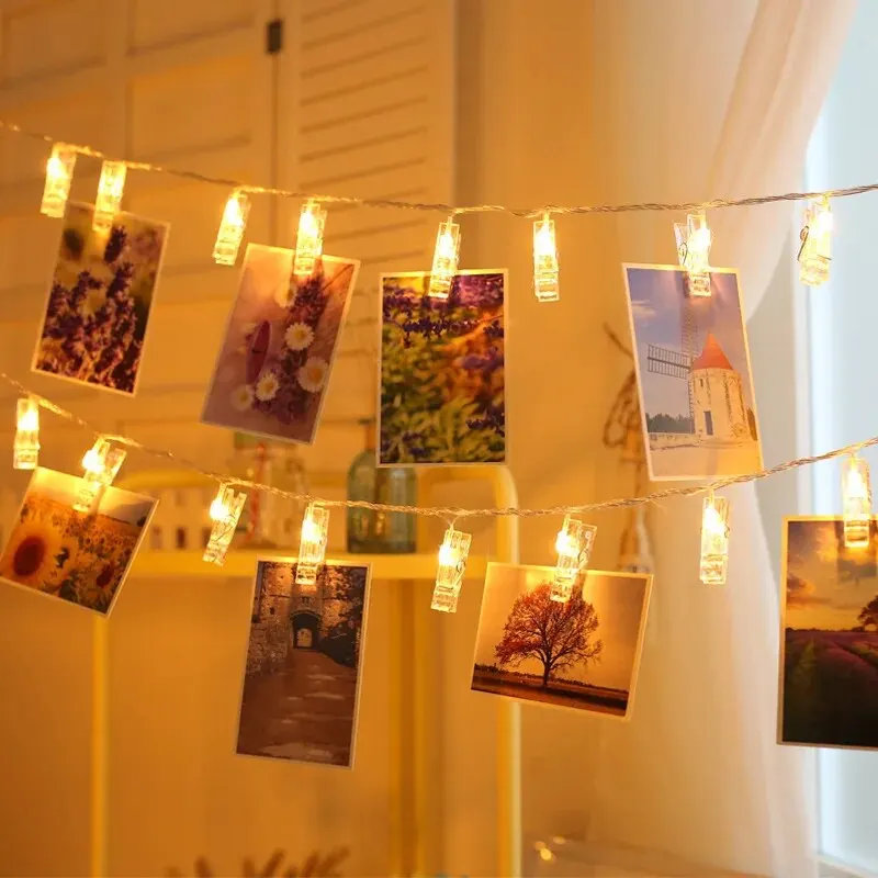 Lampki LED z klipsami na zdjęcia girlanda na baterie Biały