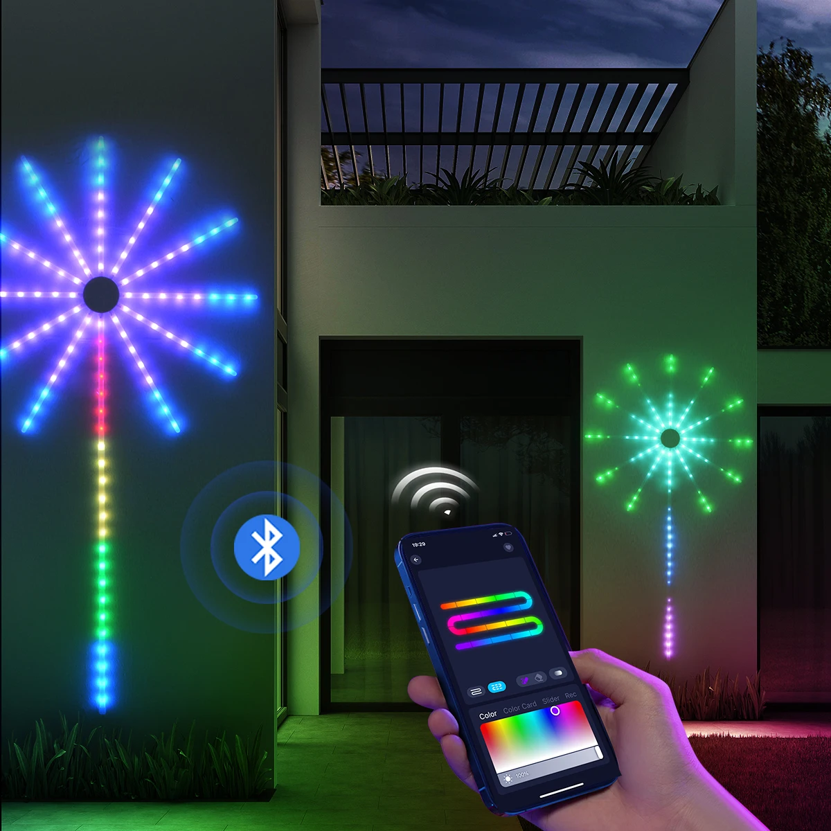 Lampki LED RGBIC z efektem fajerwerków USB – girlanda do ogrodu Uniwersalny