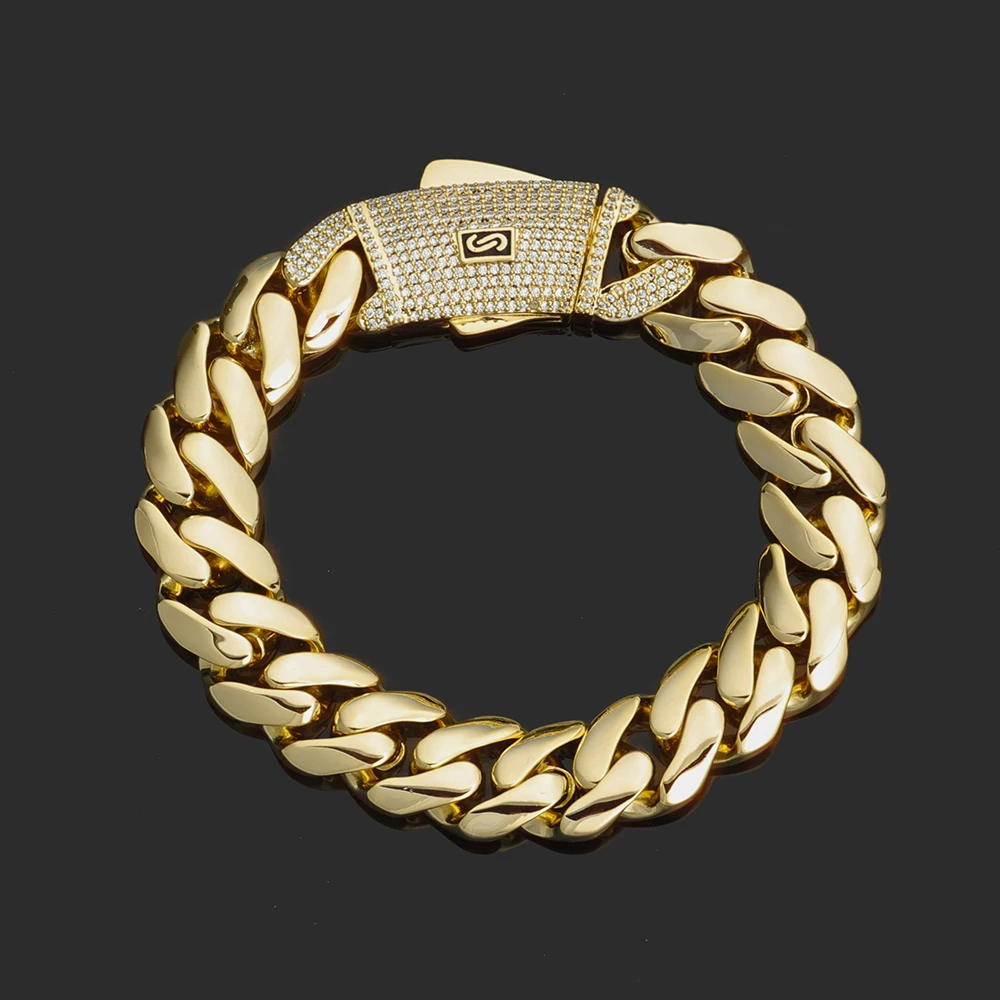 Łańcuch kubański Cuban naszyjnik i bransoletka w kolorze złota 12mm width
