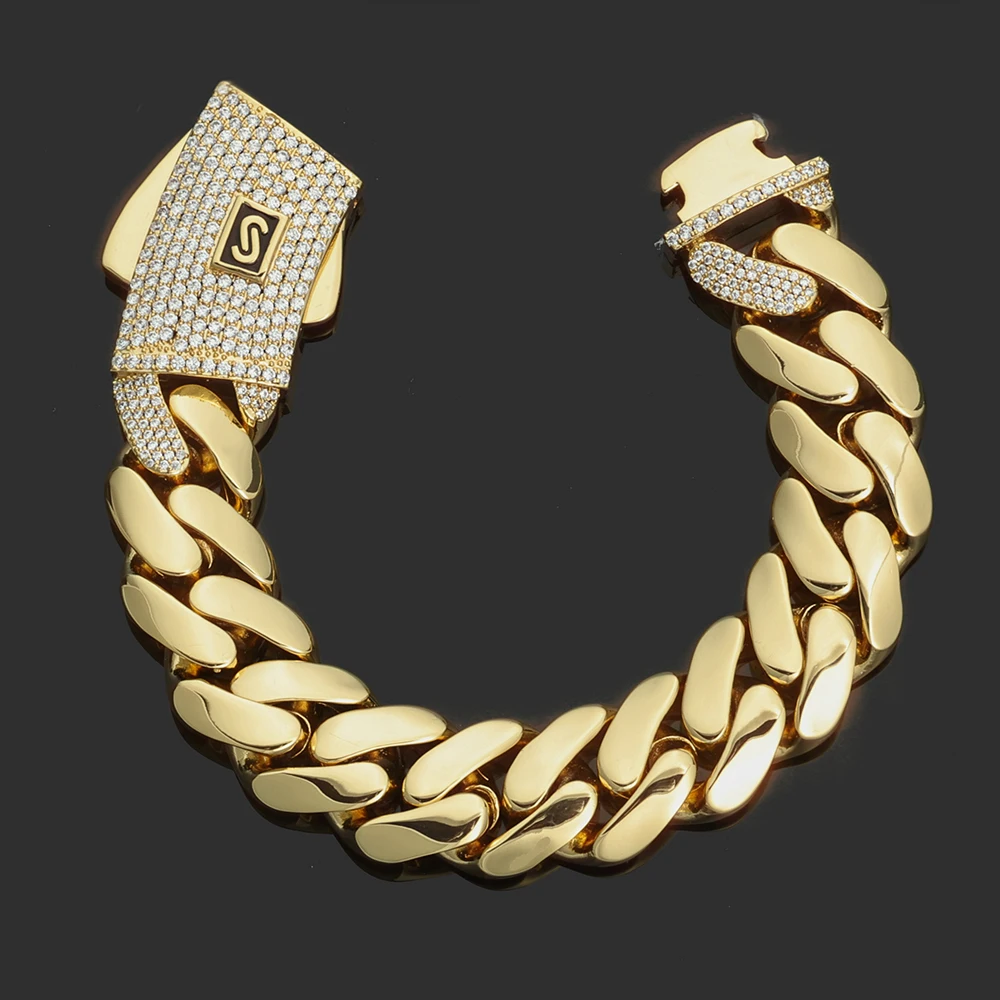 Łańcuch kubański Cuban naszyjnik i bransoletka w kolorze złota 20mm width