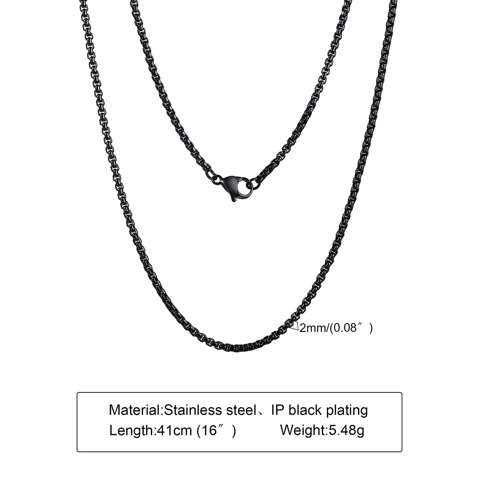Łańcuszek box ze stali nierdzewnej - naszyjnik unisex 2mm czarny
