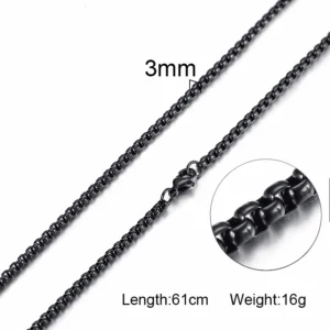 Łańcuszek box ze stali nierdzewnej - naszyjnik unisex 3mm czarny