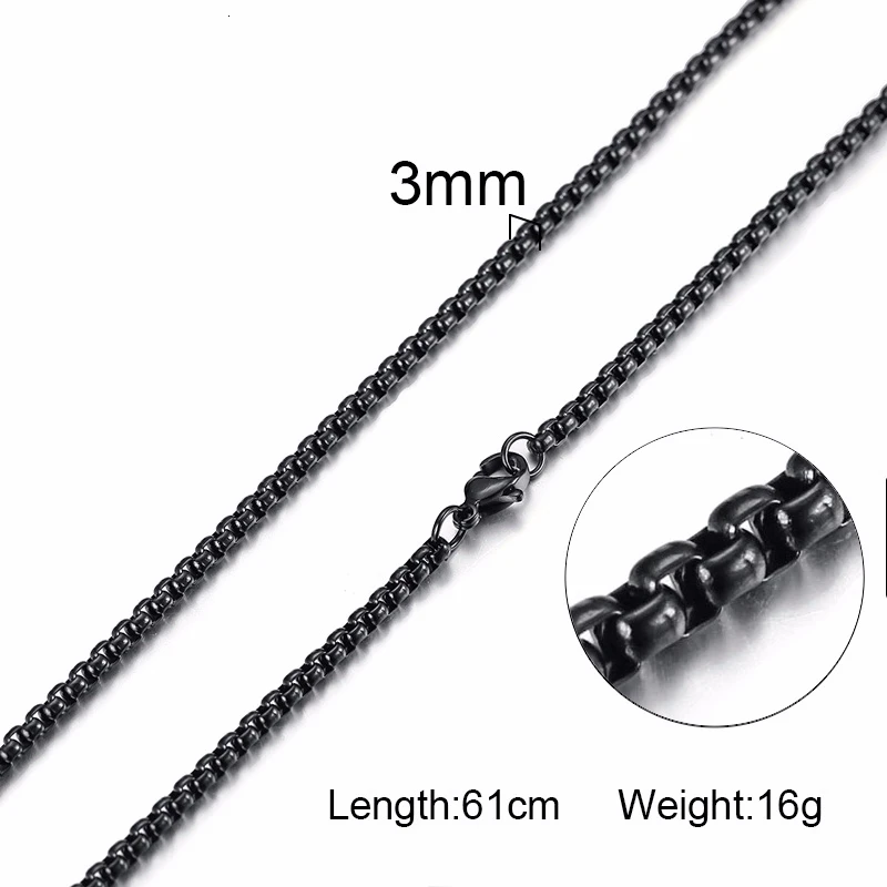 Łańcuszek box ze stali nierdzewnej - naszyjnik unisex 3mm czarny