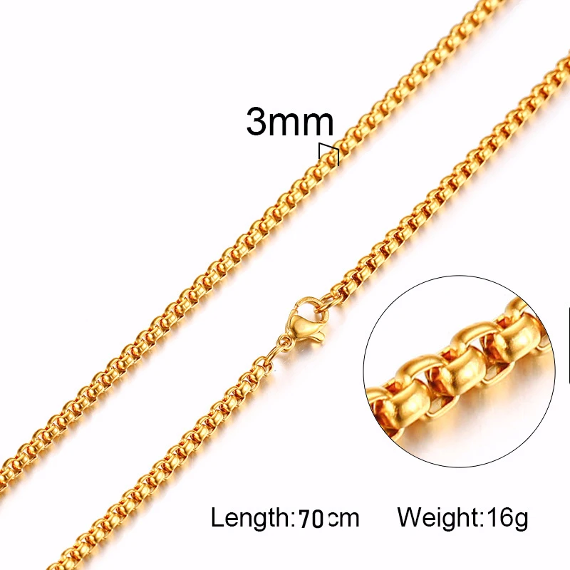 Łańcuszek box ze stali nierdzewnej - naszyjnik unisex Złoto 3mm