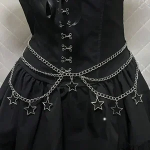 Łańcuszek na talię z gwiazdą punk goth Y2K do spódnicy Srebrny
