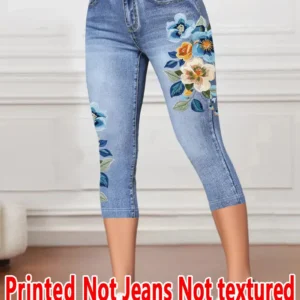 Legginsy capri z efektem denimu – damskie spodnie 3/4 bez tkaniny jeansowej Niebieski