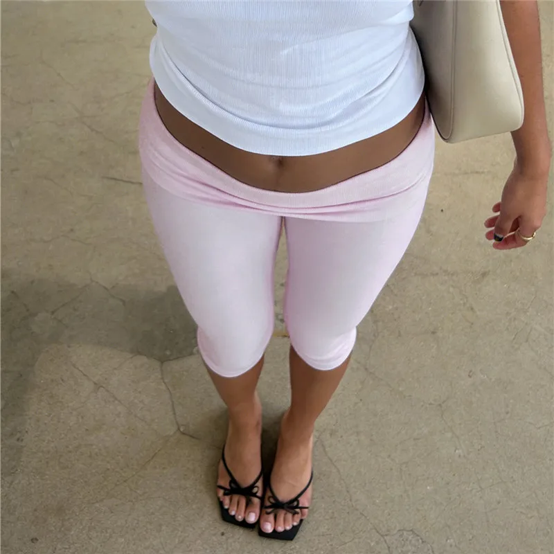 Legginsy capri Y2K z niskim stanem dla kobiet – dopasowane i elastyczne Niebieski