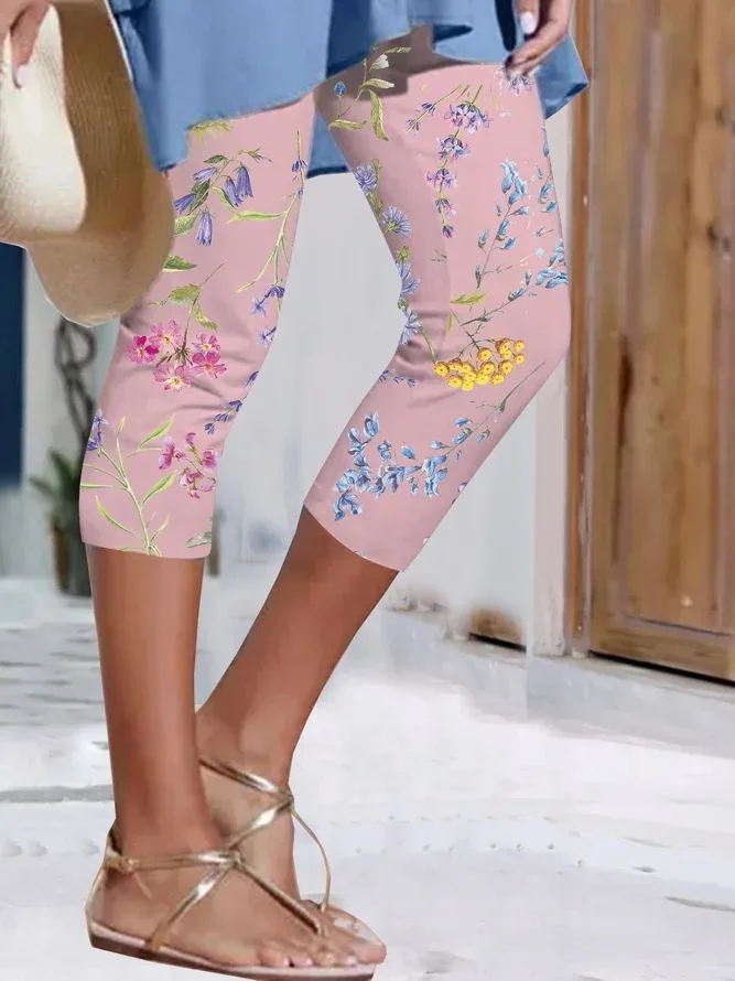 Legginsy damskie 3/4 z kolorowym nadrukiem Różowy