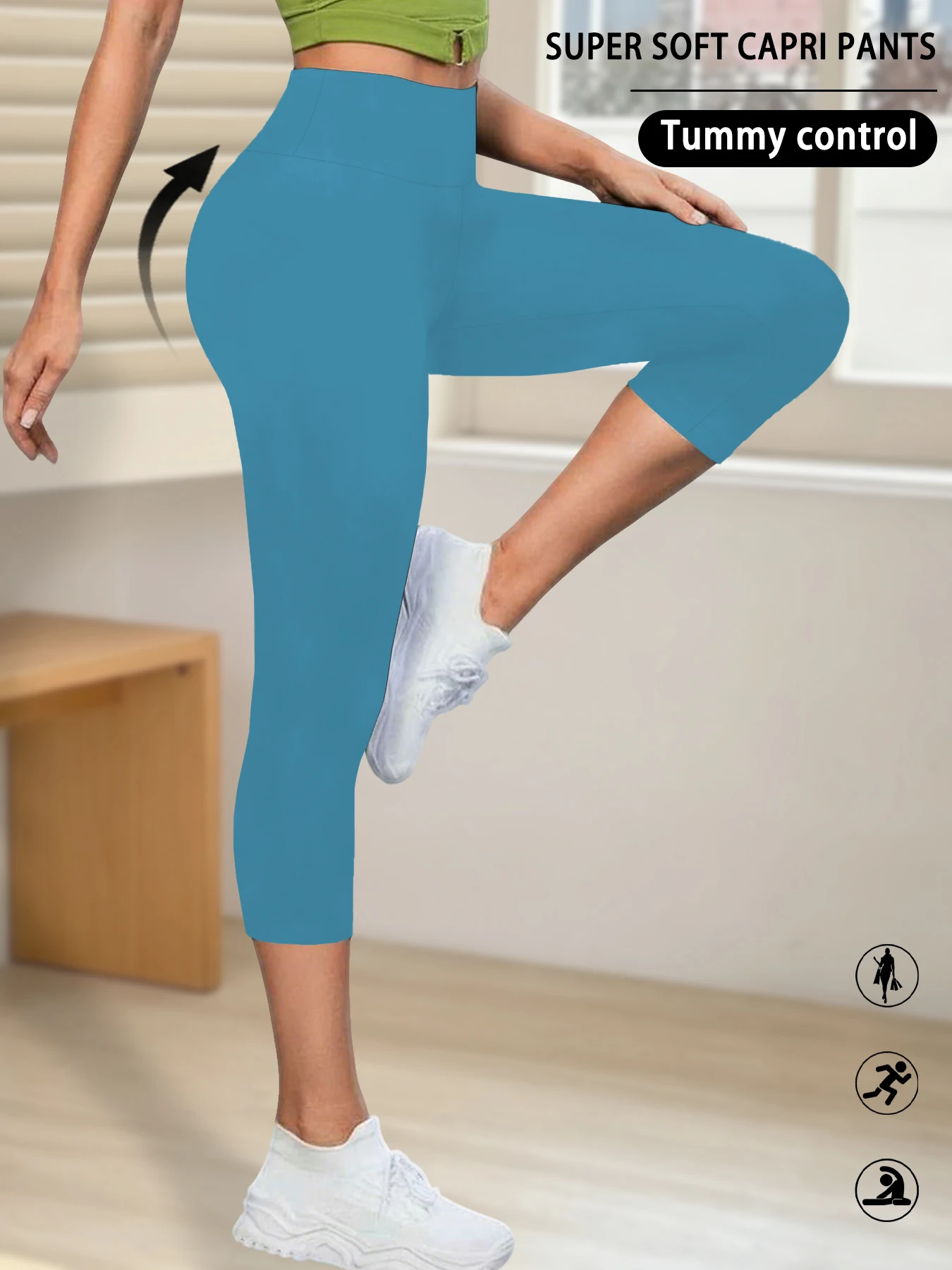 Damskie legginsy 3/4 z wysokim stanem do jogi i fitnessu Błękitny