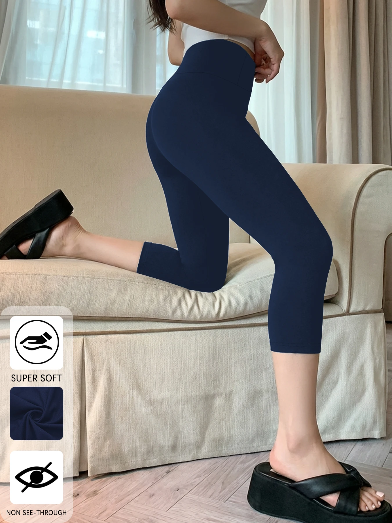 Damskie legginsy 3/4 z wysokim stanem do jogi i fitnessu Granatowy