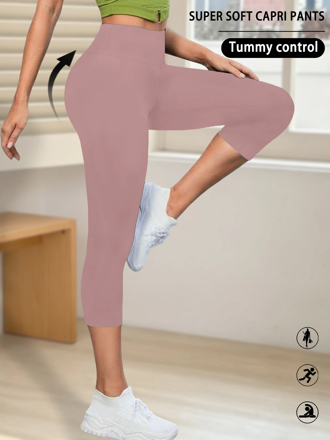 Damskie legginsy 3/4 z wysokim stanem do jogi i fitnessu Różowy