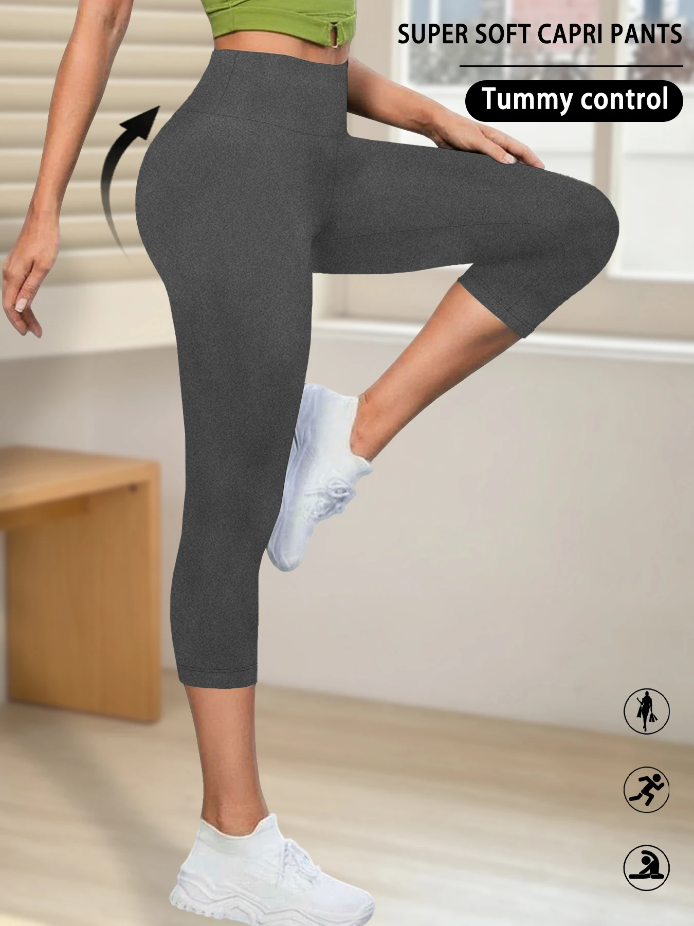 Damskie legginsy 3/4 z wysokim stanem do jogi i fitnessu Szary