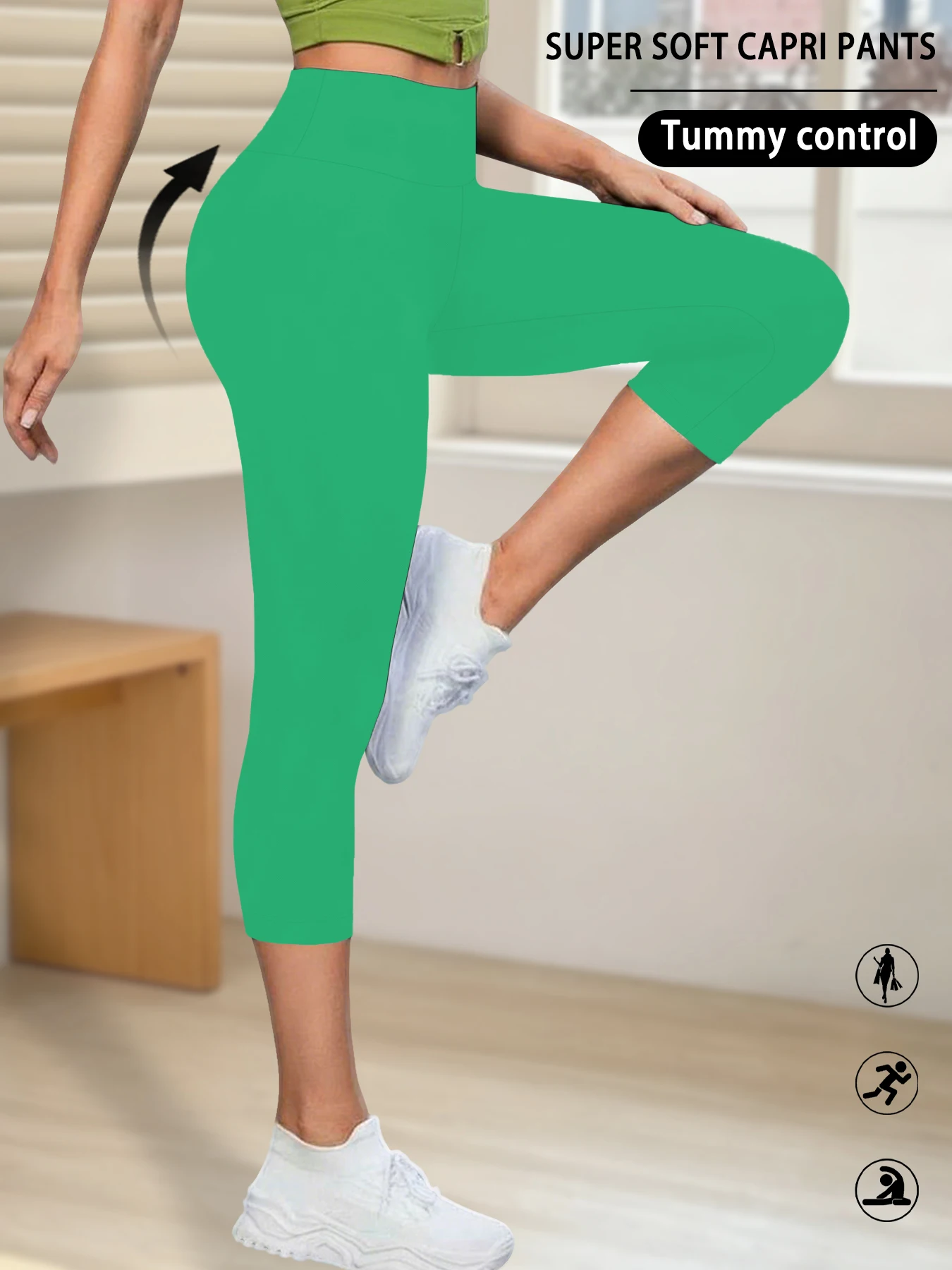 Damskie legginsy 3/4 z wysokim stanem do jogi i fitnessu Zielony