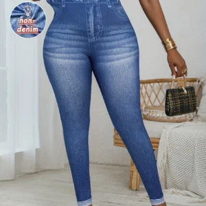Legginsy damskie imitujące dżinsy – wysoki stan, plus size Królewski niebieski