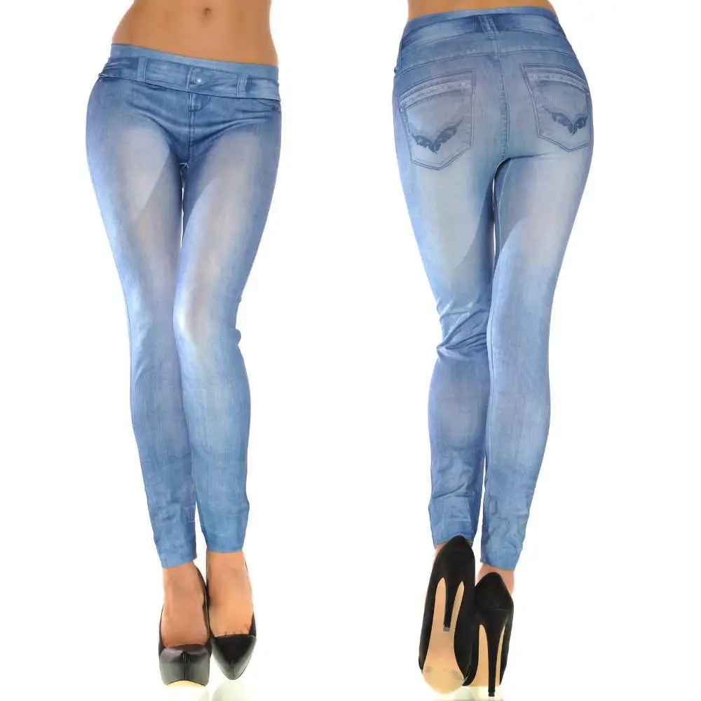 Legginsy damskie imitujące jeans push up 1