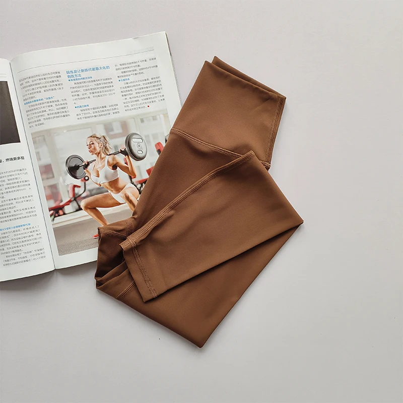 Legginsy damskie z wysokim stanem do jogi i fitnessu Chestnut