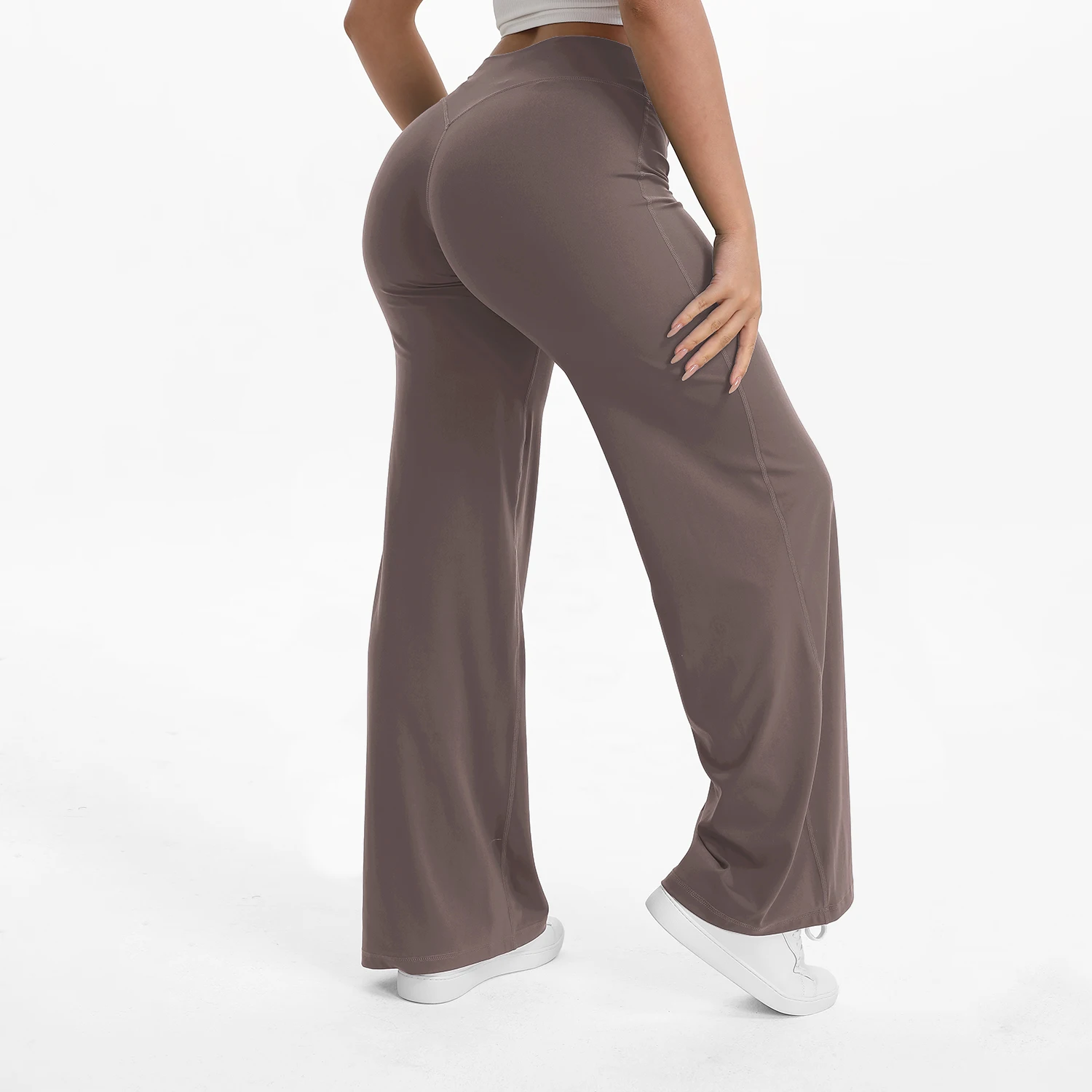 Legginsy do jogi NCLAGEN z prostą nogawką Brązowy