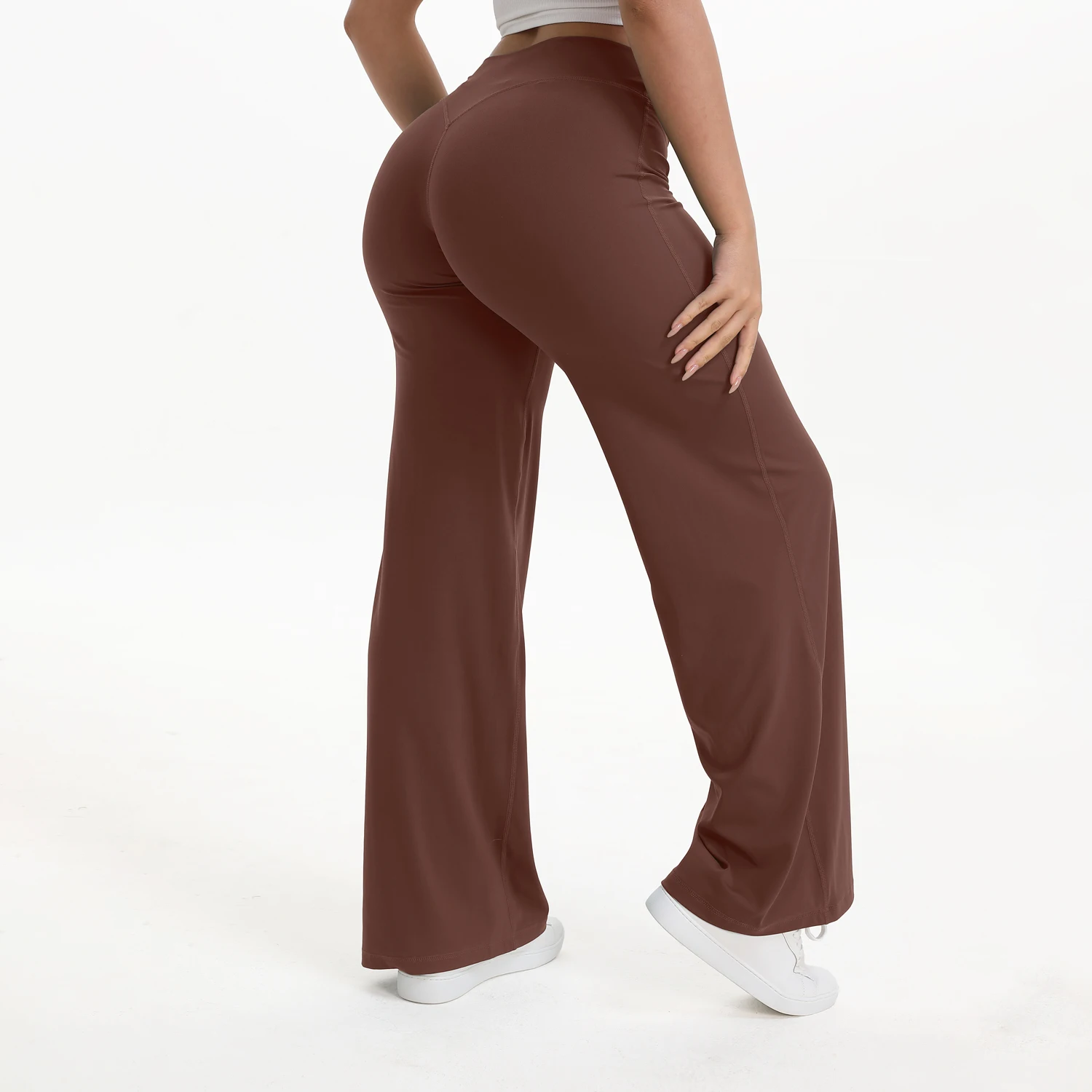 Legginsy do jogi NCLAGEN z prostą nogawką Kawowy