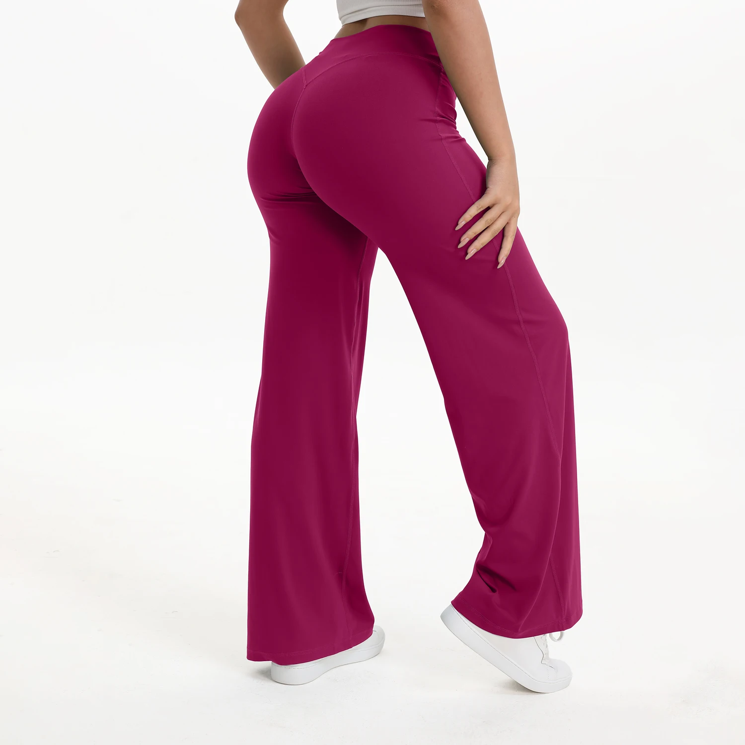 Legginsy do jogi NCLAGEN z prostą nogawką Jagodowy