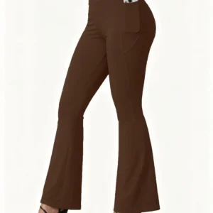 Legginsy do jogi z wysokim stanem i kieszeniami plus size Brązowy