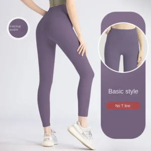 Legginsy do jogi z wysokim stanem i efektem push-up Fioletowy