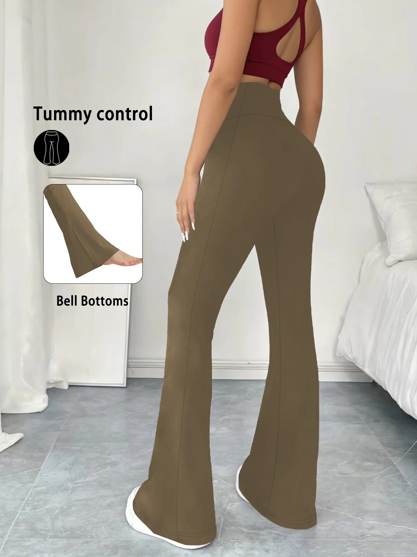 Damskie legginsy dzwony z wysokim stanem do jogi i fitnessu Brązowy
