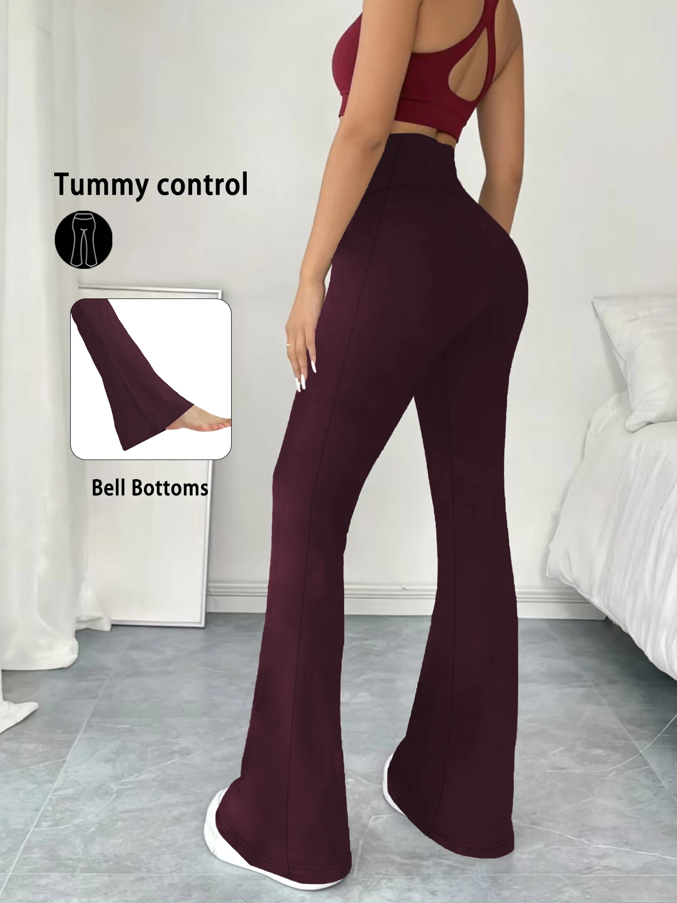 Damskie legginsy dzwony z wysokim stanem do jogi i fitnessu Bordowy