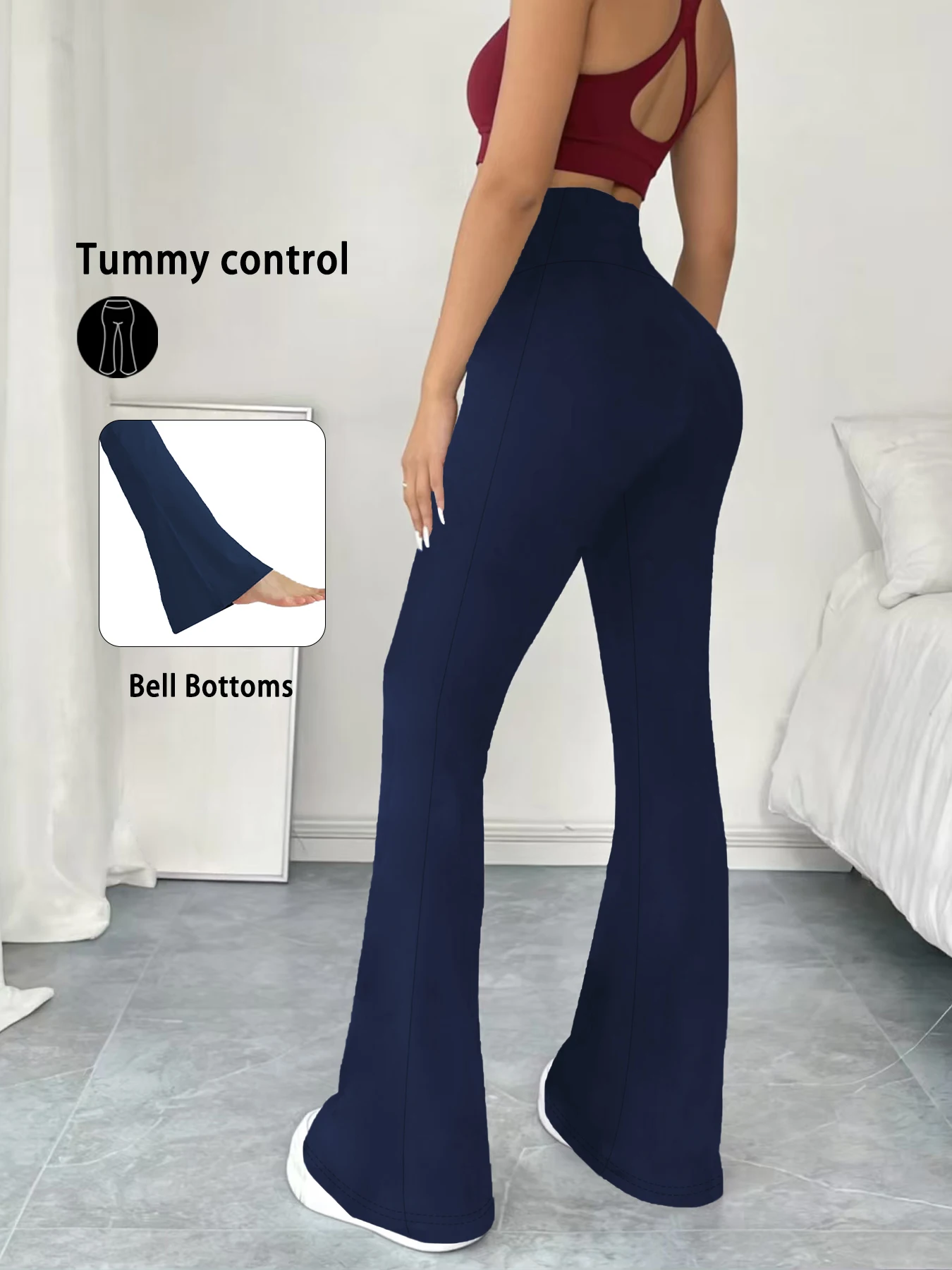 Damskie legginsy dzwony z wysokim stanem do jogi i fitnessu Granatowy