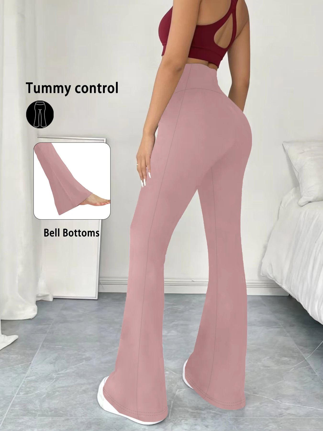 Damskie legginsy dzwony z wysokim stanem do jogi i fitnessu Różowy