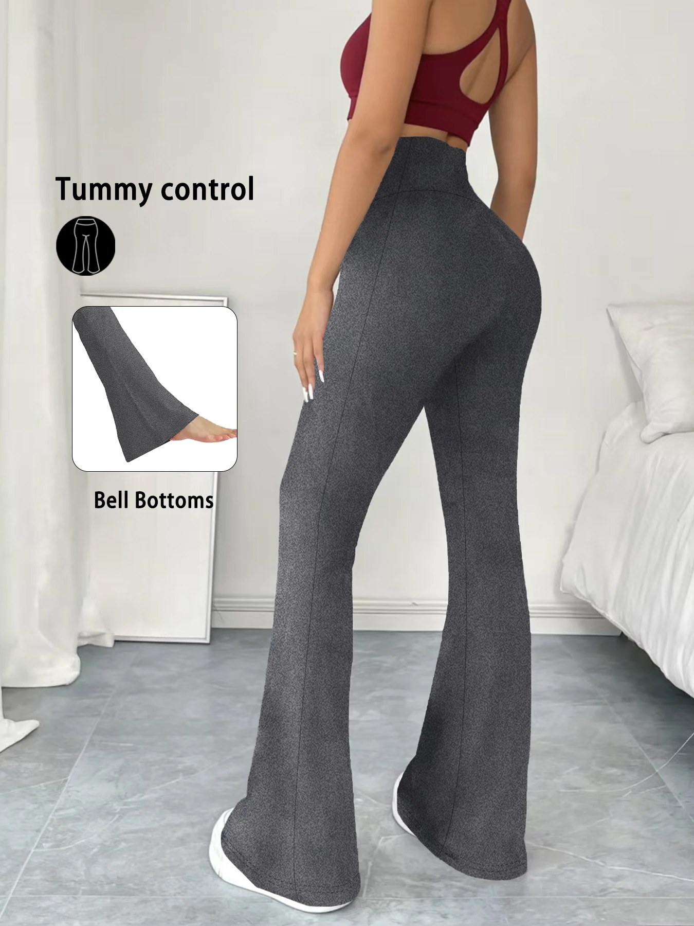 Damskie legginsy dzwony z wysokim stanem do jogi i fitnessu Szary