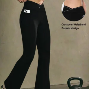 Damskie legginsy dzwony z kieszeniami i wysokim stanem Czarny