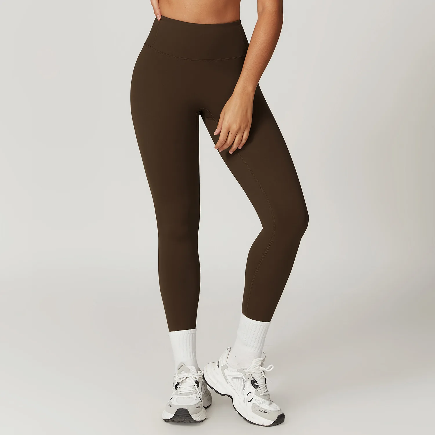 Legginsy do jogi damskie z wysokim stanem push up Kawowy