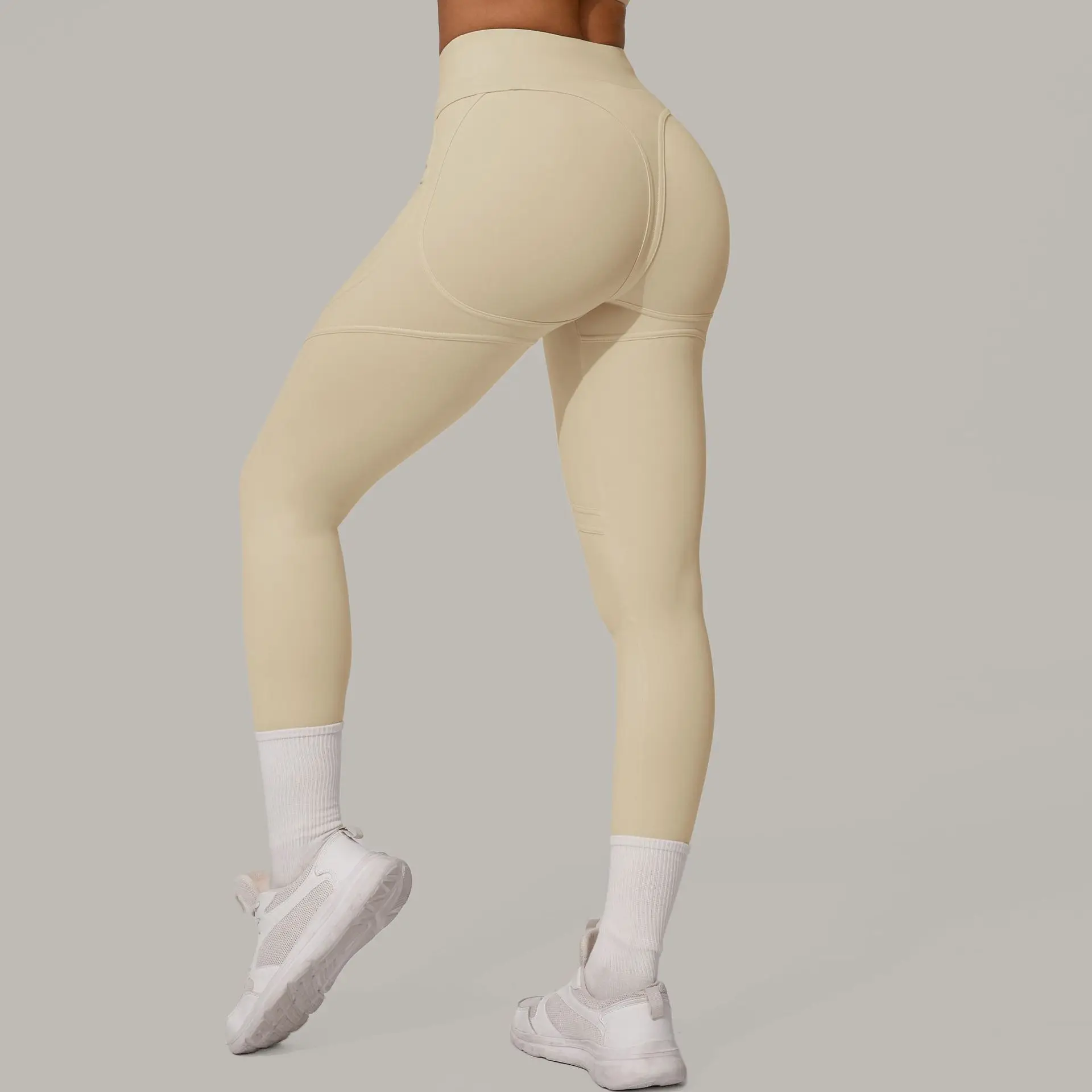 Legginsy sportowe push up z wysokim stanem Beżowy