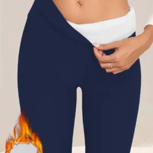 Legginsy termiczne damskie ocieplane polarem z wysokim stanem Granatowy