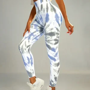 Legginsy sportowe damskie tie-dye, bezszwowe z wysokim stanem push up Blue1