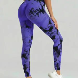 Legginsy do jogi tie-dye z wysokim stanem unoszące pośladki Irisa fioletowa