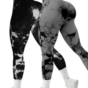 Leginsy sportowe damskie tie dye push up zestaw 2 sztuki Czarny