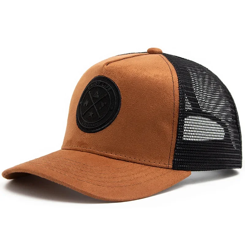 Letnia czapka z siatką trucker snapback, unisex Brązowy