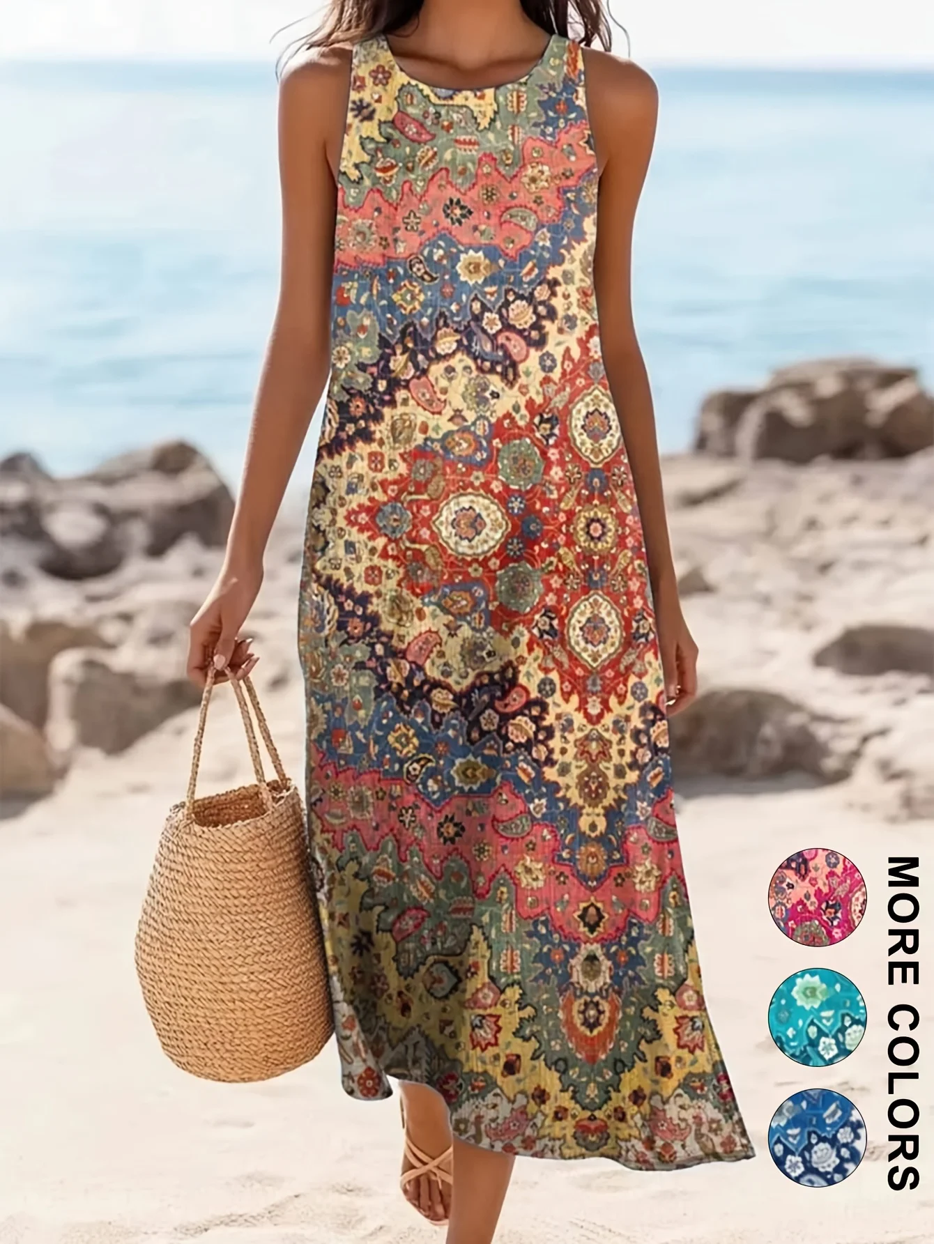 Letnia sukienka maxi boho z wzorem paisley Cl8q00001