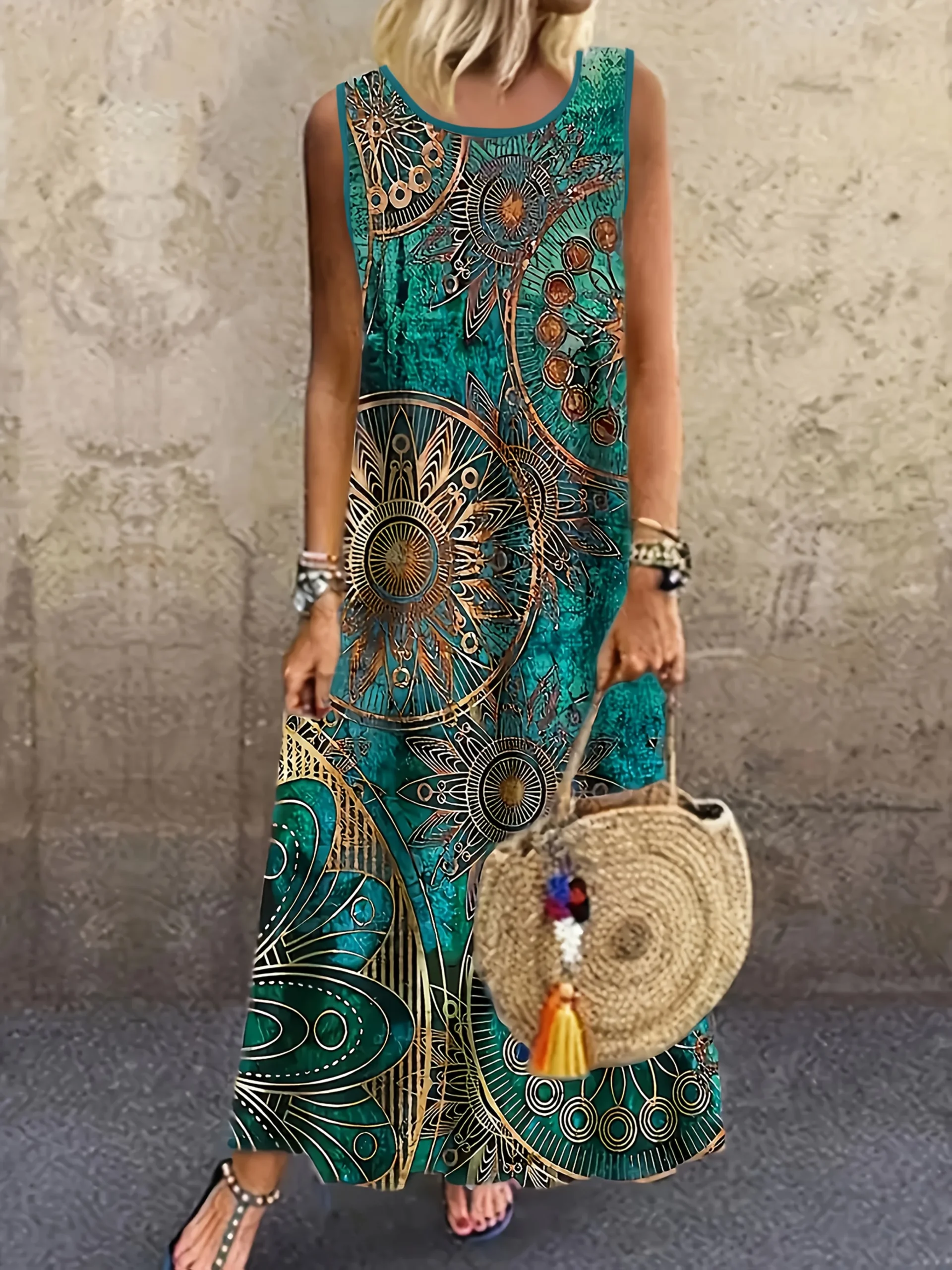 Letnia sukienka maxi boho z wzorem paisley Cl8q00015