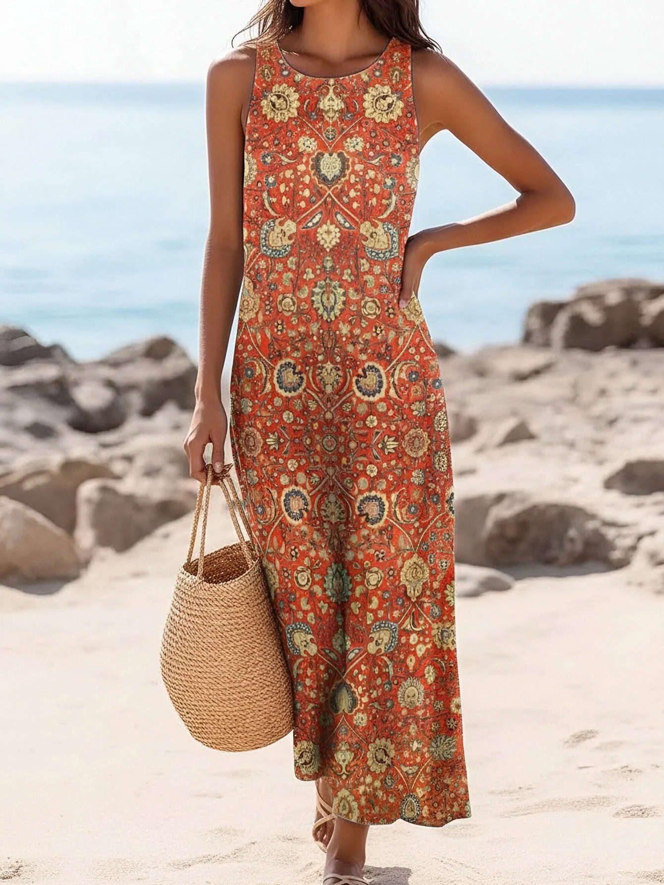 Letnia sukienka maxi boho z wzorem paisley Cl8q00018