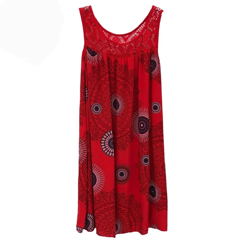 Letnia sukienka maxi z koronkowym nadrukiem, plus size Czerwony