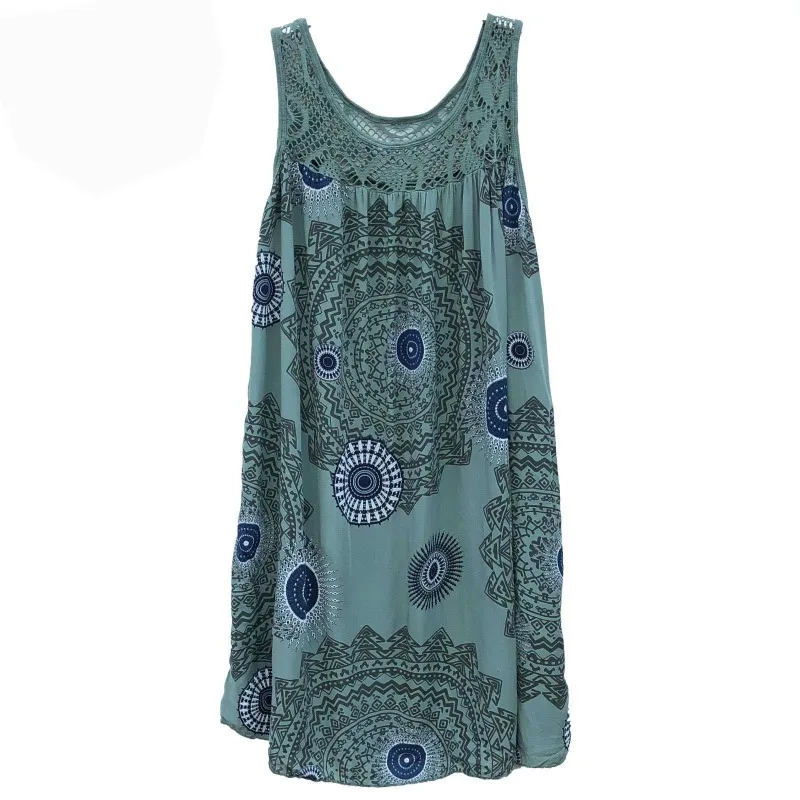 Letnia sukienka maxi z koronkowym nadrukiem, plus size Zielony