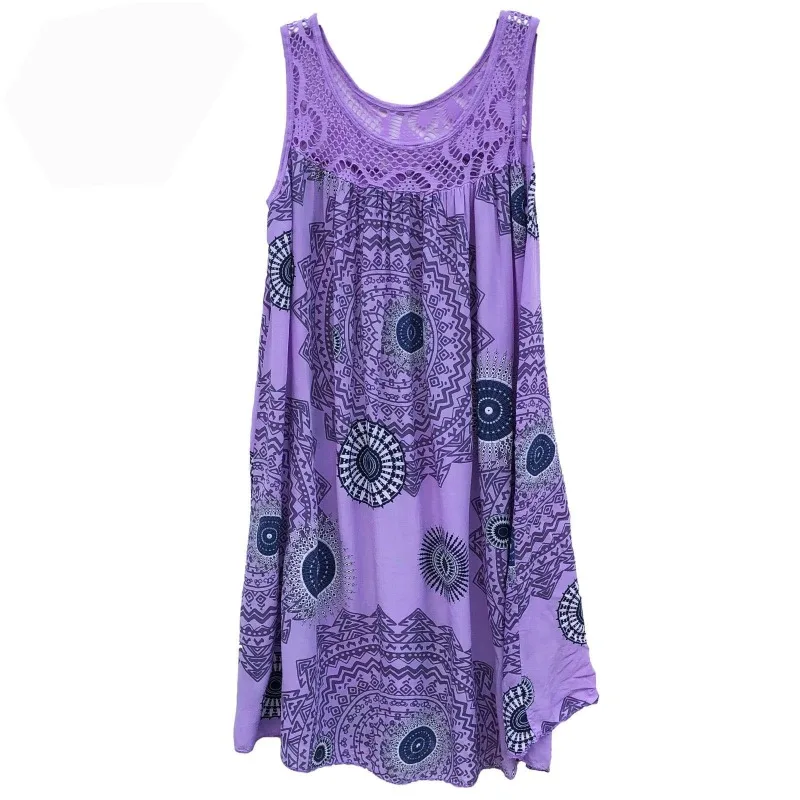 Letnia sukienka maxi z koronkowym nadrukiem, plus size Fioletowy