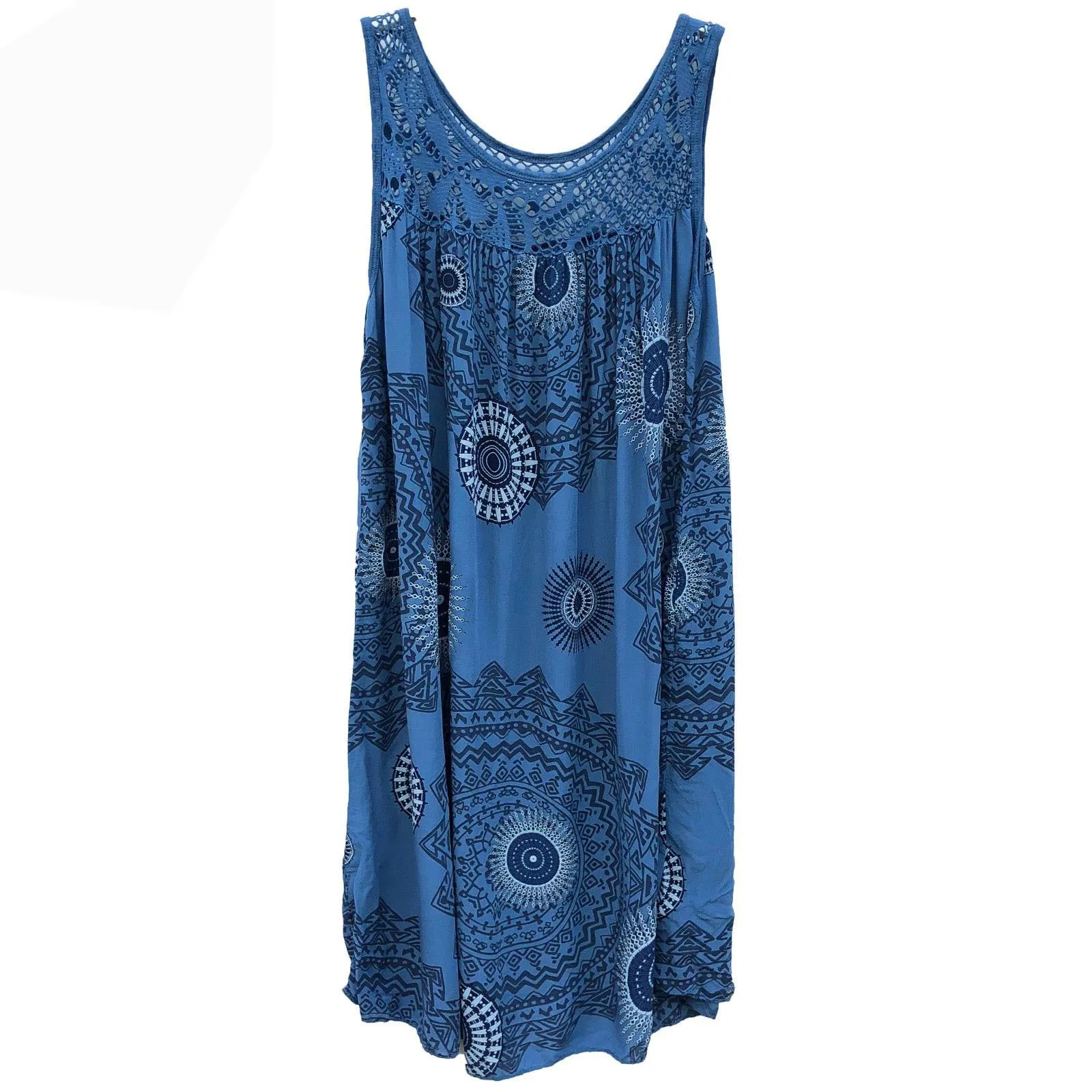 Letnia sukienka maxi z koronkowym nadrukiem, plus size Kobaltowy