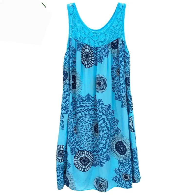 Letnia sukienka maxi z koronkowym nadrukiem, plus size Wathet