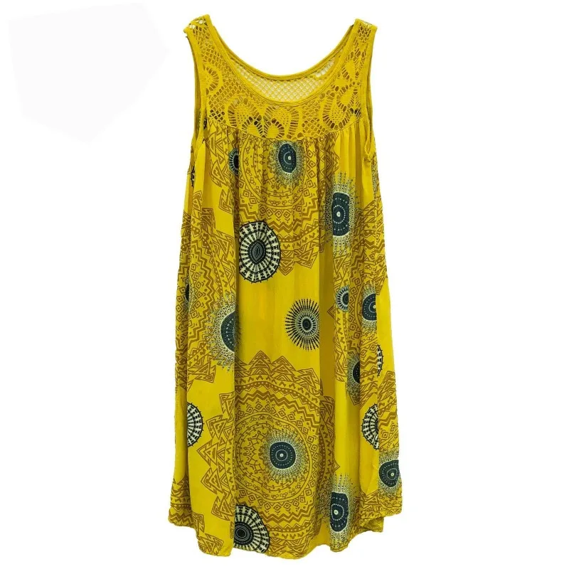 Letnia sukienka maxi z koronkowym nadrukiem, plus size Żółty