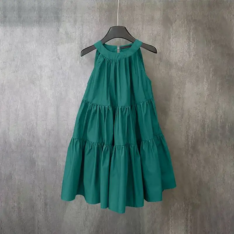 Letnia sukienka na ramiączkach z falbankami – luźny krój plażowy Khaki
