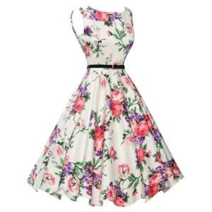 Letnia sukienka w kwiaty w stylu retro vintage Różowy